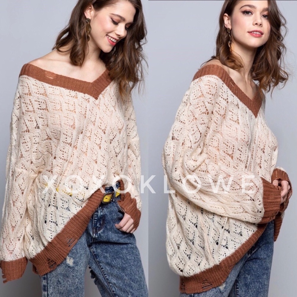 Pol Diamond Pattern Lightweight Layering Sweater … - image 3